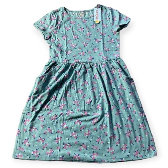 NWT Cat & Jack Girl's Fit & Flare Green Floral Short Sleeve Dress with Pockets - Picture 6 of 7